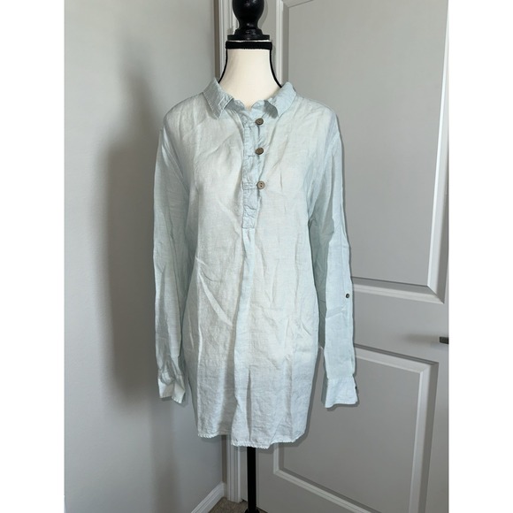 Cynthia Rowley Tops - Cynthia‎ Rowley Plus Size 2X Linen Shirt Tunic Light Blue